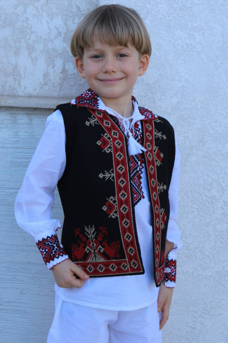 Vesta traditionala copii Mavric broderie rosie [4]