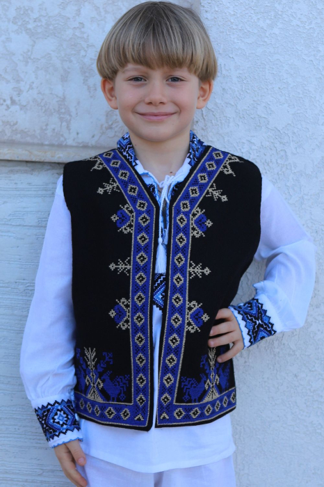 Vesta traditionala copii Mavric broderie albastra [3]