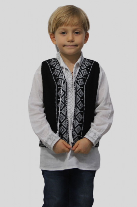 Vesta traditionala motiv bradut broderie albă [2]