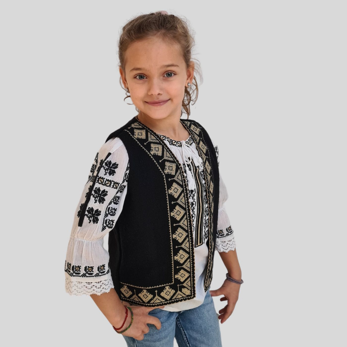 Vesta traditionala motiv bradut broderie bej [4]
