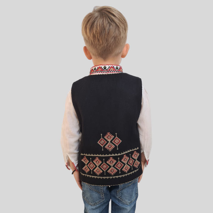 Vesta traditionala motiv bradut broderie rosie si bej [3]