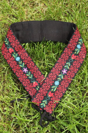 Dama - Brau traditional "Flori de primavara" broderie rosie