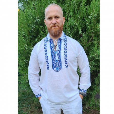 Cămasă tradițională Eliodor broderie albastră
