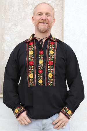 Cămașă tradițională flori de toamna neagra [1]