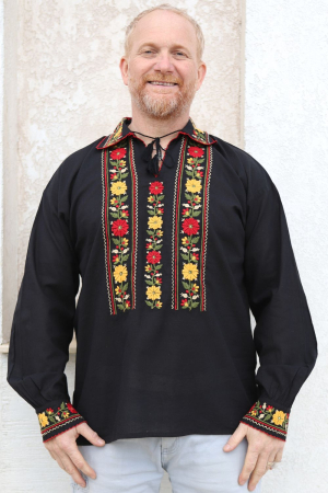 camasi traditionale - Cămașă tradițională flori de toamna neagra