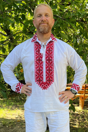 Cămașă tradițională Filimon broderie rosie camasi traditionale - Cămașă tradițională Filimon broderie rosie