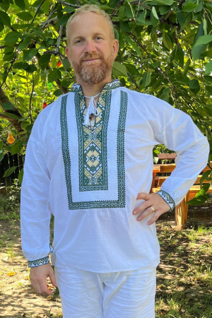 Cămașă tradițională Leon broderie verde camasi traditionale - Cămașă tradițională Leon broderie verde