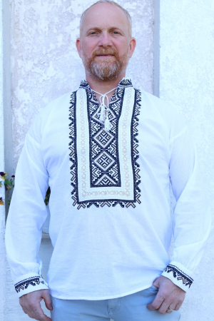 camasi traditionale - Cămașă tradițională Ramon broderie neagra cu auriu