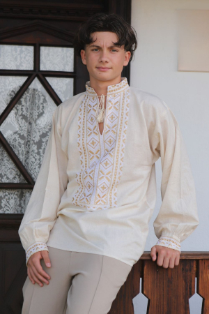 camasi traditionale - Cămașă tradițională Gavriil material ivory