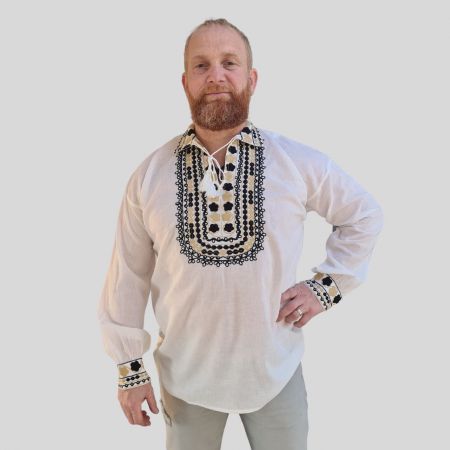 Cămașă tradițională Maxim broderie bej [1]