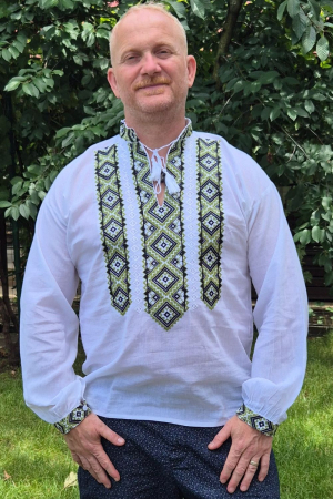 Cămașă tradițională Ierotei broderie verde camasi traditionale - Cămașă tradițională Ierotei broderie verde