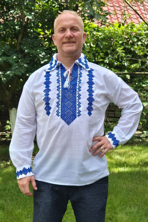 Cămașă tradițională Liviu broderie albastra camasi traditionale - Cămașă tradițională Liviu broderie albastra