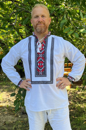 Cămașă tradițională Leon broderie rosie camasi traditionale - Cămașă tradițională Leon broderie rosie