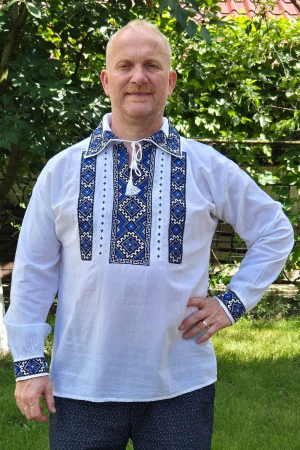Cămașă tradițională Pantelimon broderie albastra camasi traditionale - Cămașă tradițională Pantelimon broderie albastra
