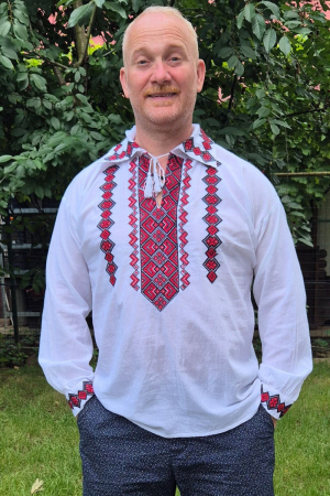 Cămașă tradițională Liviu broderie rosie camasi traditionale - Cămașă tradițională Liviu broderie rosie