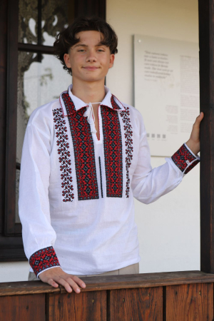 Barbati - Cămașă tradițională Mateo broderie rosie