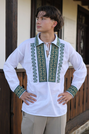 Barbati - Cămașă tradițională Mateo broderie verde