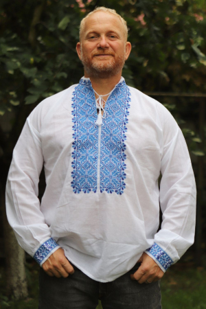 Cămașă tradițională Nicodim broderie albastra camasi traditionale - Cămașă tradițională Nicodim broderie albastra