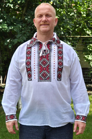Cămașă tradițională Pantelimon broderie rosie camasi traditionale - Cămașă tradițională Pantelimon broderie rosie