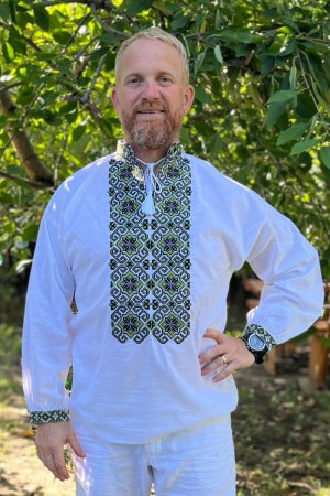 Cămașă tradițională Nicanor broderie verde camasi traditionale - Cămașă tradițională Nicanor broderie verde