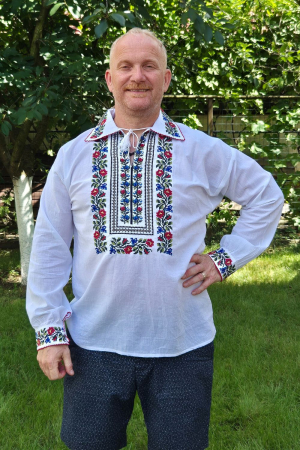 Cămașă tradițională Nestor broderie rosie si albastra camasi traditionale - Cămașă tradițională Nestor broderie rosie si albastra