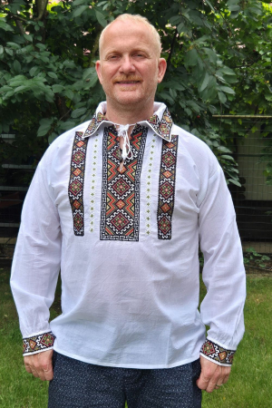 Cămașă tradițională Pantelimon broderie bej si verde camasi traditionale - Cămașă tradițională Pantelimon broderie bej si verde