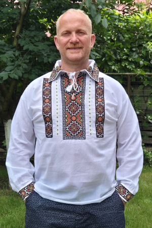 Cămașă tradițională Pantelimon broderie bej si verde [1]