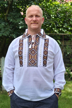 Cămașă tradițională Pantelimon broderie maro camasi traditionale - Cămașă tradițională Pantelimon broderie maro