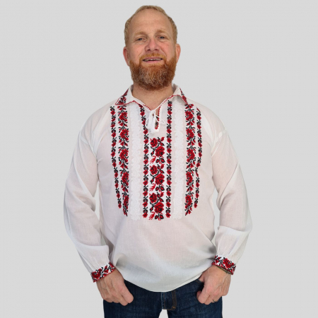 Cămașă tradițională Gabriel broderie roșie camasi traditionale - Cămașă tradițională Gabriel broderie roșie