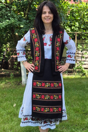 Compleu damă tradițional flori de toamna rosu [1]