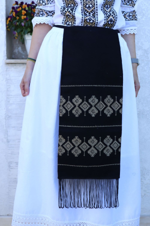 Fotă damă tradițională model geometric romb broderie bej [4]