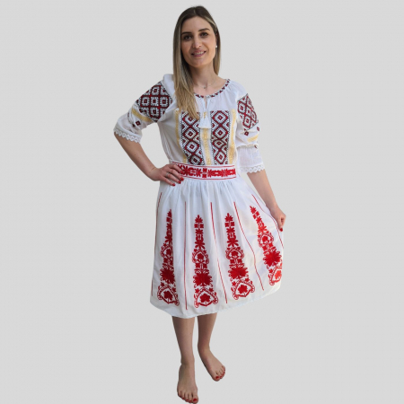Fusta dama Monica culoare albă broderie roșie [2]