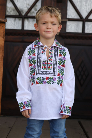 Copii - Ie băieți Nestor broderie rosie si mov