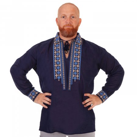 camasi traditionale - Cămașă tradițională Dragoș, culoare bleumarin