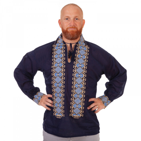 camasi traditionale - Cămașă tradițională Valentin, buloare bleumarin