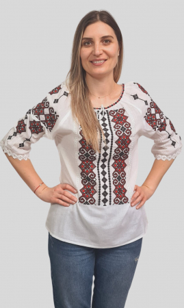 Ie damă Teodosia broderie rosie mărimi mari - Ie damă Teodosia broderie rosie