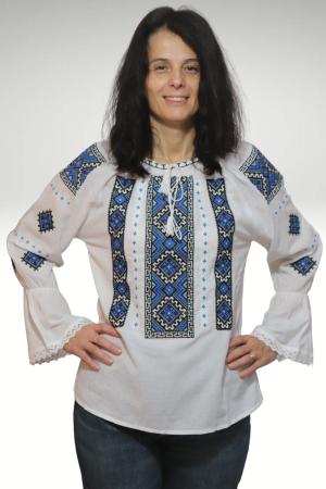 ie - Ie damă Paraschevi broderie albastra maneca lunga