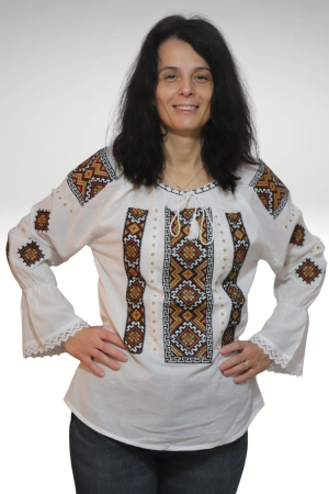 Ie damă Paraschevi broderie maro maneca lunga [1]