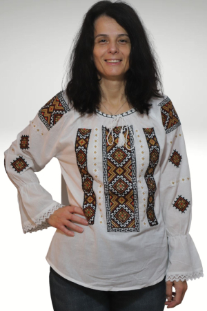 ie - Ie damă Paraschevi broderie maro maneca lunga