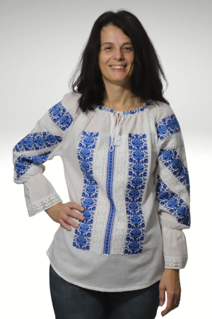 ie - Ie damă Pinufia broderie albastra maneca lunga