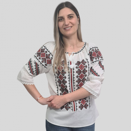 Dama - Ie damă Lavinia broderie rosu si negru
