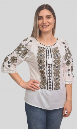 Ie damă Teodosia broderie bej mărimi mari - Ie damă Teodosia broderie bej