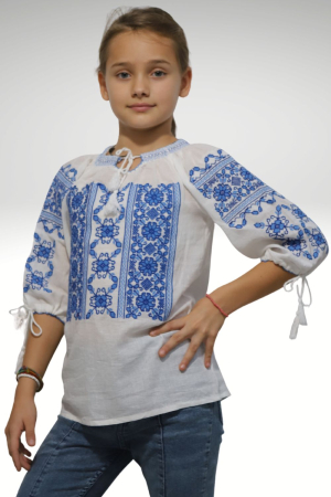 Copii - Ie fete Brandusa broderie albastra