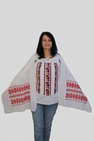 Dama - Maramă alba broderie rosie bradut
