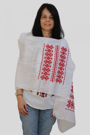 Maramă alba broderie rosie bradut [2]