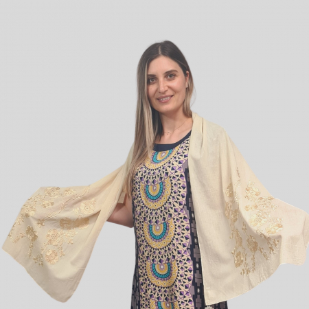 esarfe - Marama bej broderie bej floare