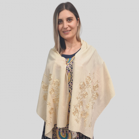 Marama bej broderie bej floare [1]