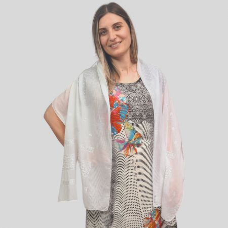 esarfe - Marama alba broderie alba