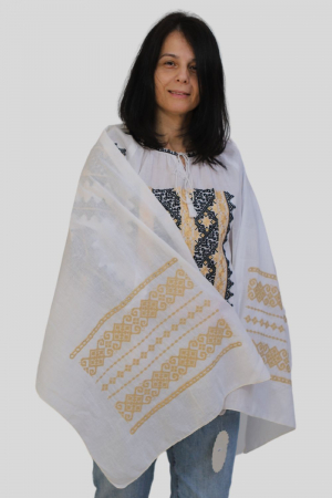 Dama - Maramă alba broderie bej X
