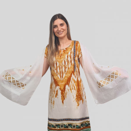 esarfe - Marama alba broderie aurie